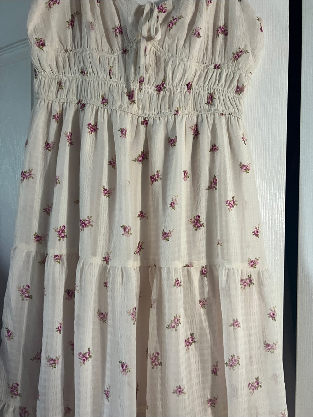 Trixxi Cream Maxi Dress with Pink Floral Print - Picture 4 of 12